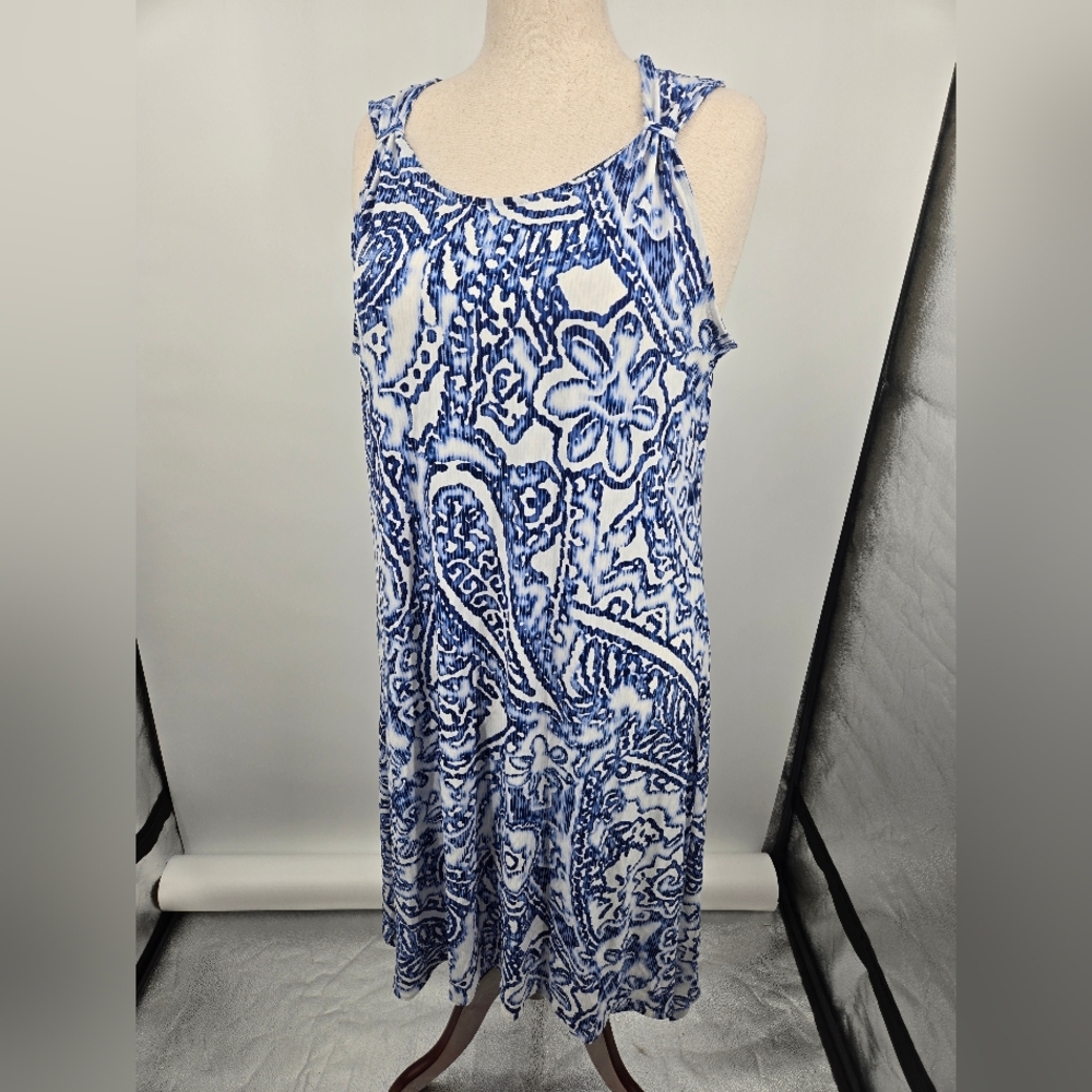 Chico's Blue and White Paisley Print Sleeveless Dress Size 3 XL (6544)